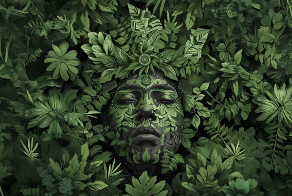 Ayahuasca Pflanzenmedizin – Pflanzengeist-Kunstwerk als Symbol für die Traditionen des Amazonas